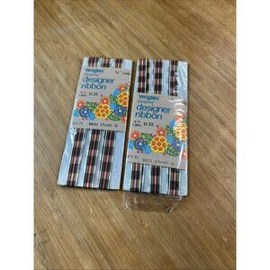 2 Vintage 1981 WRIGHTS Designer Ribbon 6 Foot Each Dress Stuart 12 Red Plaid